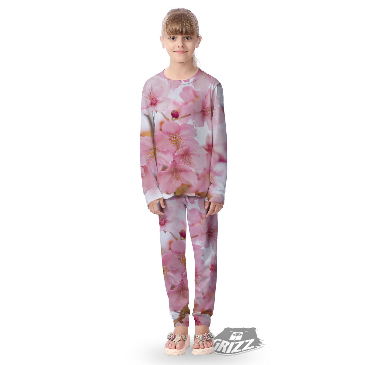 Cherry Blossom Pink Print Kid's Pajamas-grizzshop