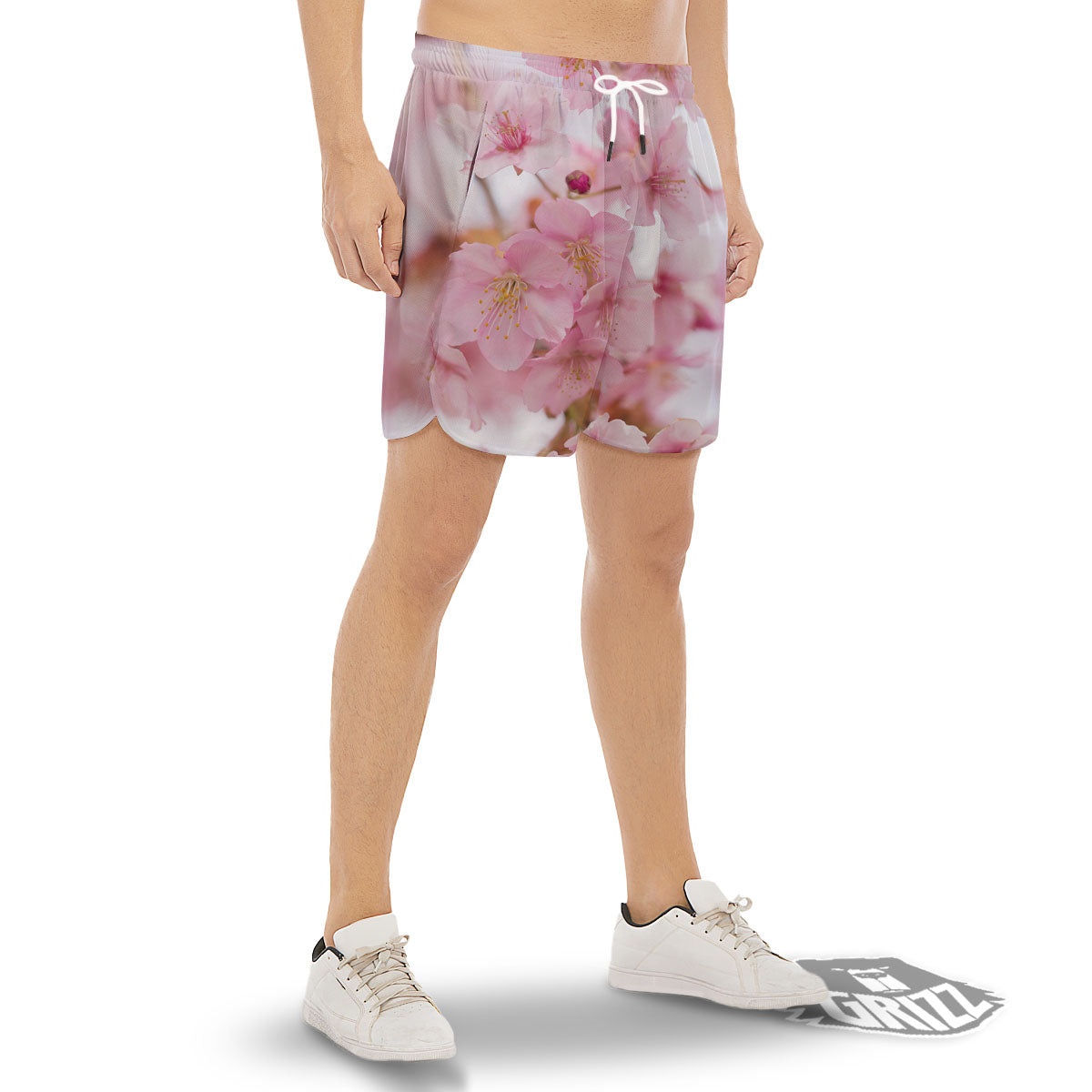 Cherry Blossom Pink Print Men's Gym Shorts-grizzshop