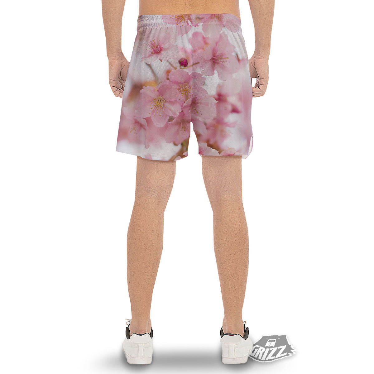 Cherry Blossom Pink Print Men's Gym Shorts-grizzshop