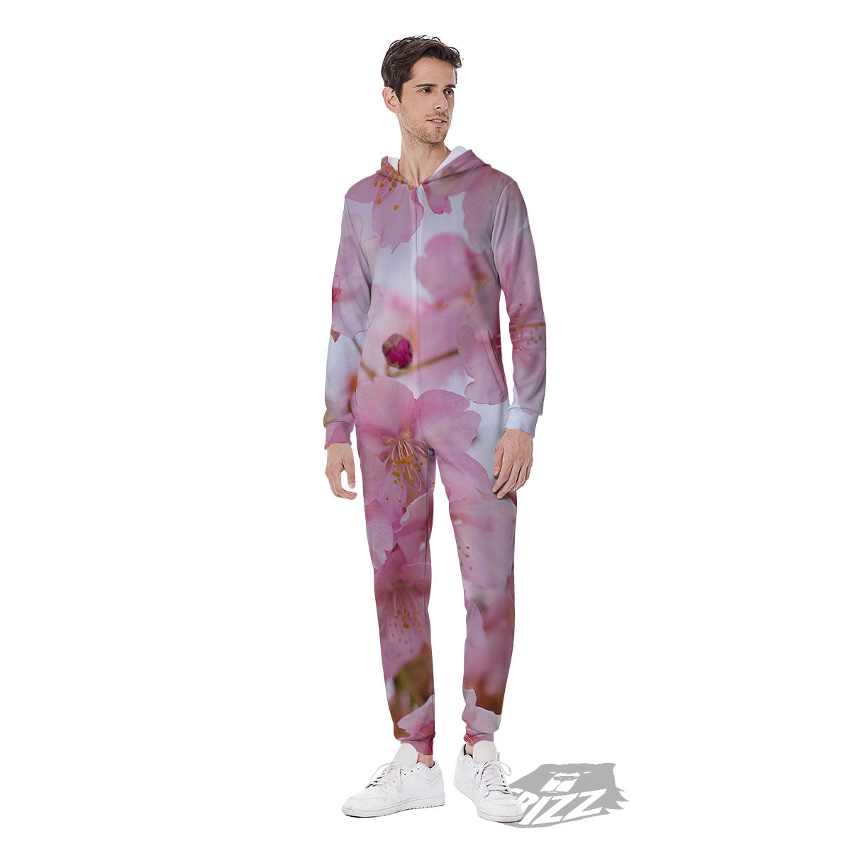 Cherry Blossom Pink Print Men's Jumpsuit-grizzshop