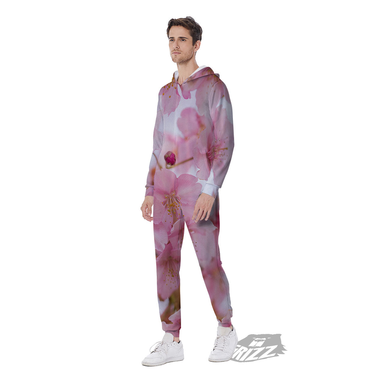 Cherry Blossom Pink Print Men's Jumpsuit-grizzshop