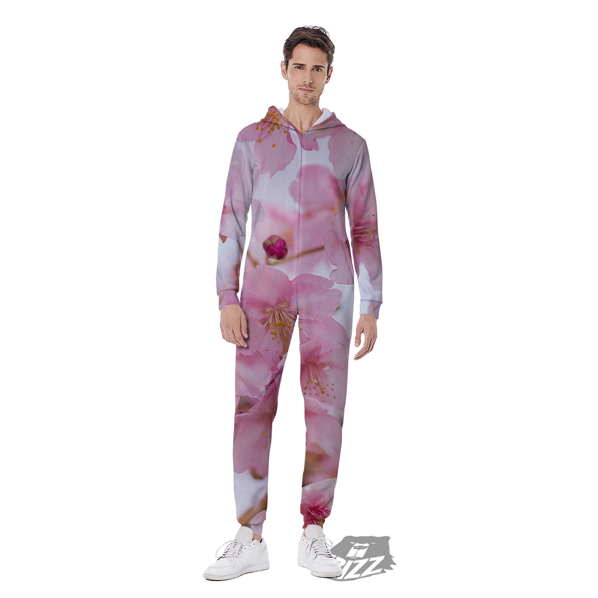 Cherry Blossom Pink Print Men's Jumpsuit-grizzshop