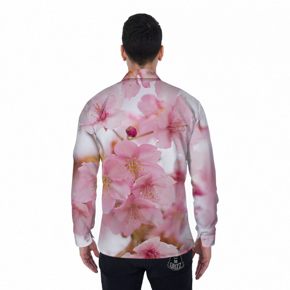 Cherry Blossom Pink Print Men's Long Sleeve Shirts-grizzshop