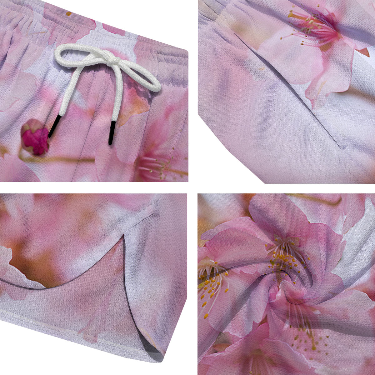 Cherry Blossom Pink Print Men's Running Shorts-grizzshop
