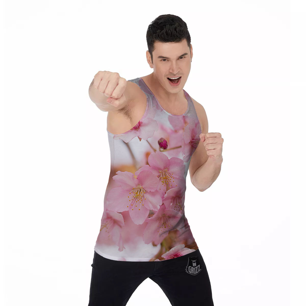 Cherry Blossom Pink Print Men's Tank Top-grizzshop