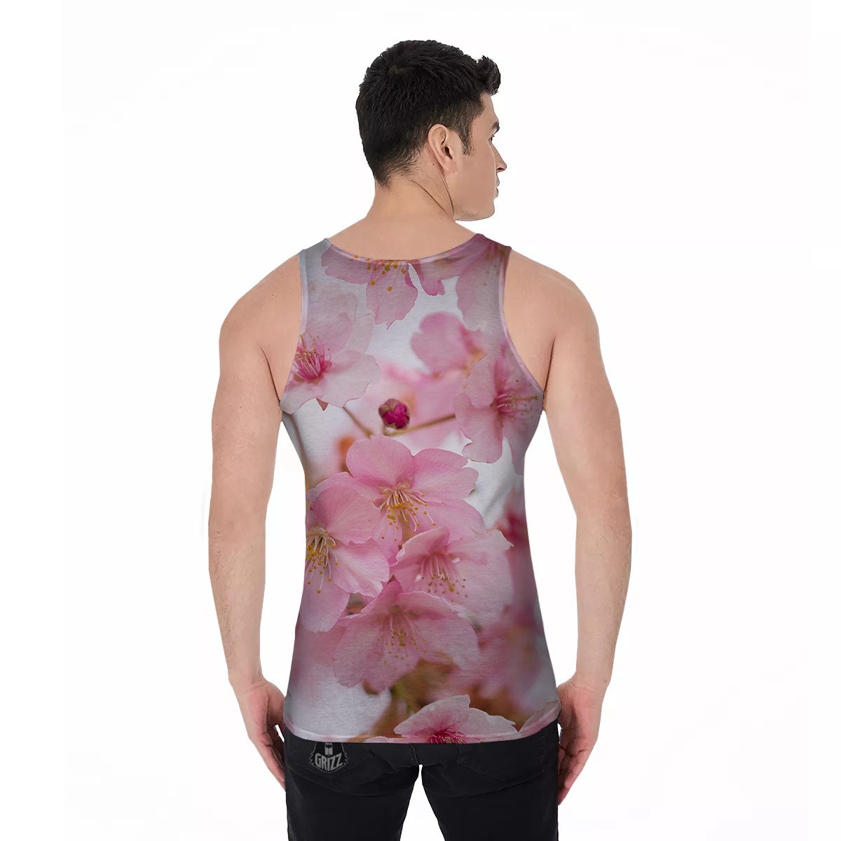 Cherry Blossom Pink Print Men's Tank Top-grizzshop