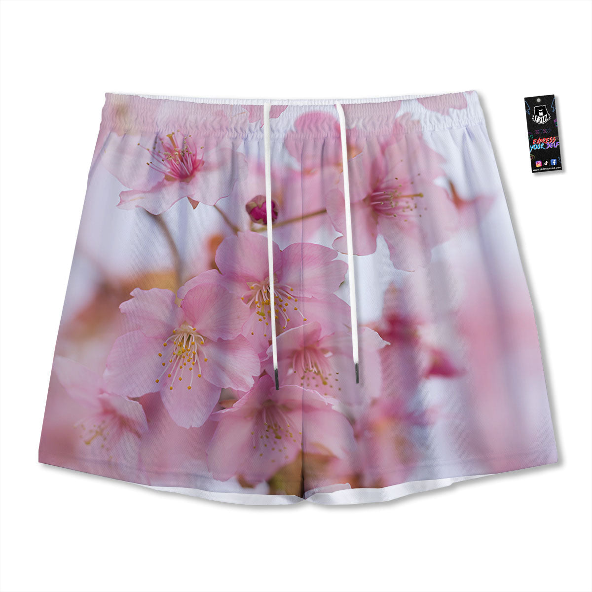 Cherry Blossom Pink Print Mesh Shorts