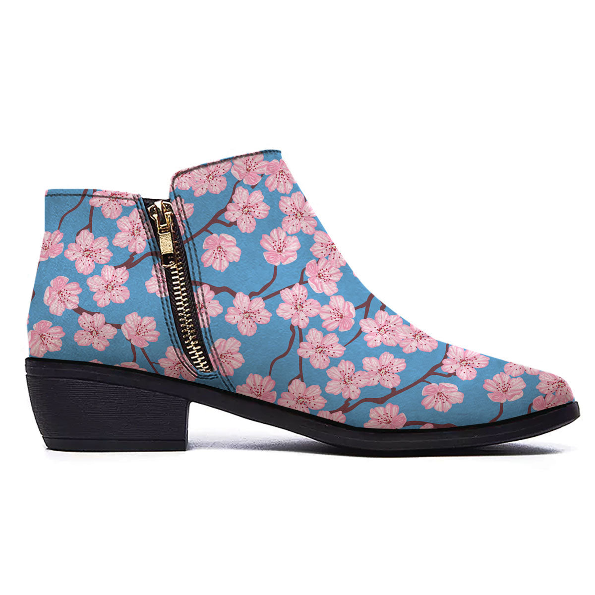 Cherry Blossom Pink Print Pattern Ankle Boots-grizzshop