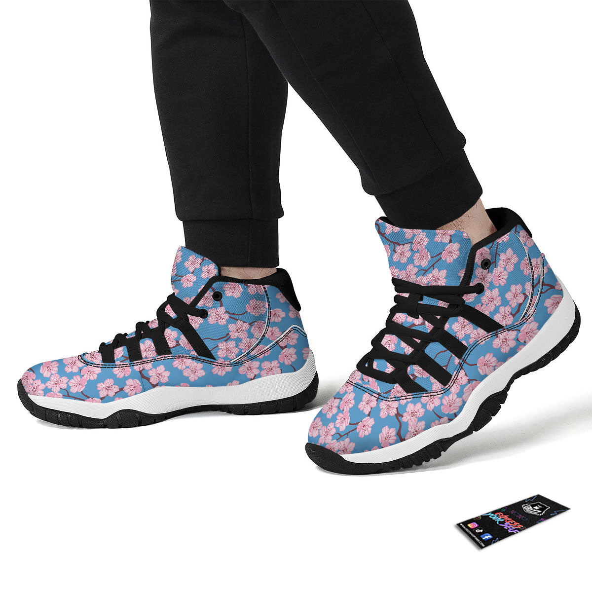 Cherry Blossom Pink Print Pattern Black Bball Shoes-grizzshop