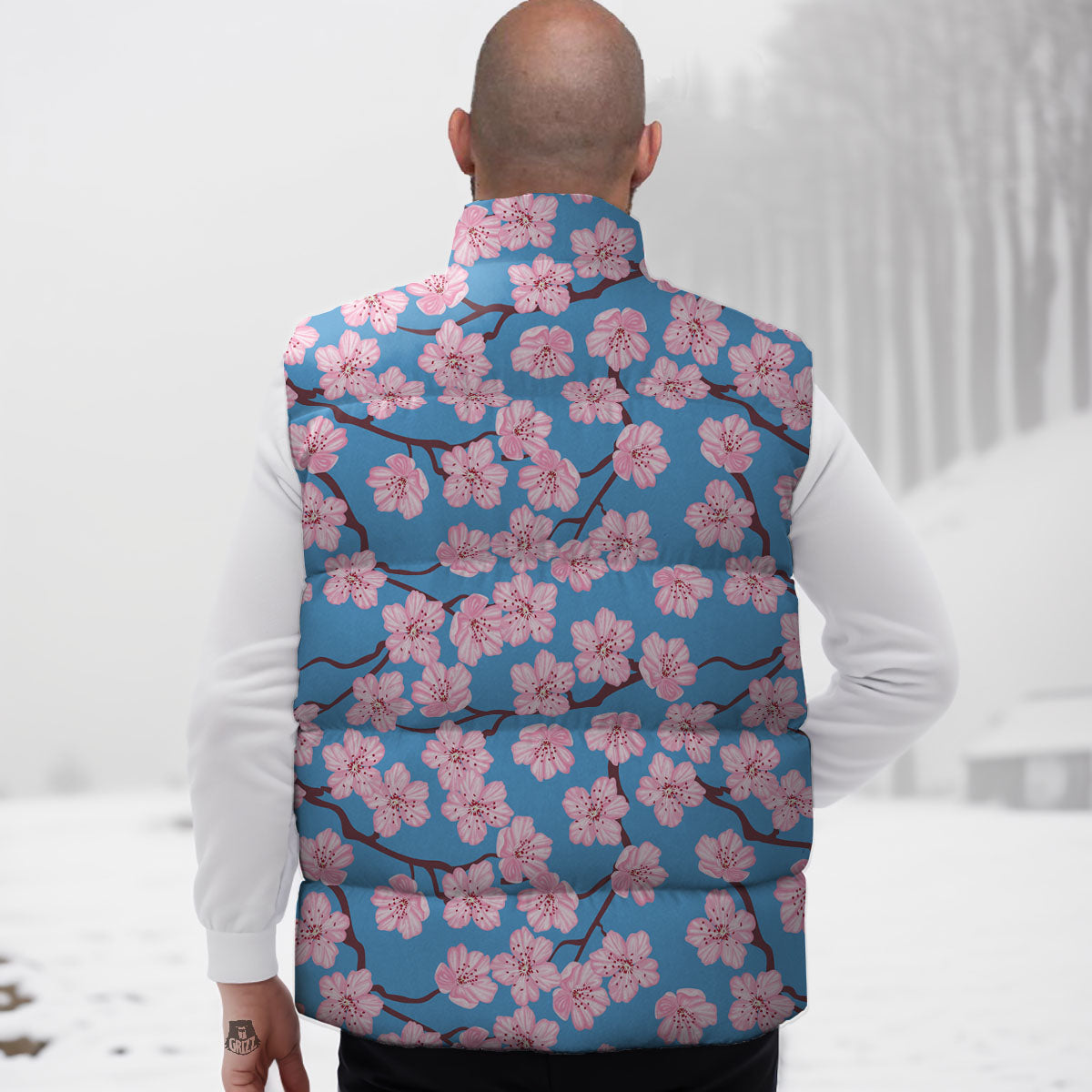 Cherry Blossom Pink Print Pattern Down Vest-grizzshop