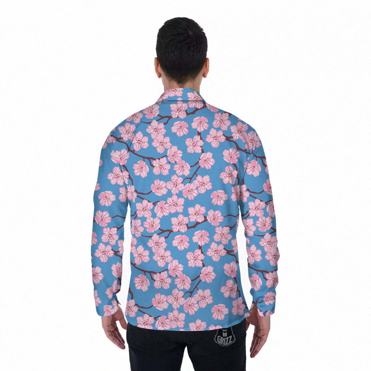 Cherry Blossom Pink Print Pattern Men's Long Sleeve Shirts-grizzshop