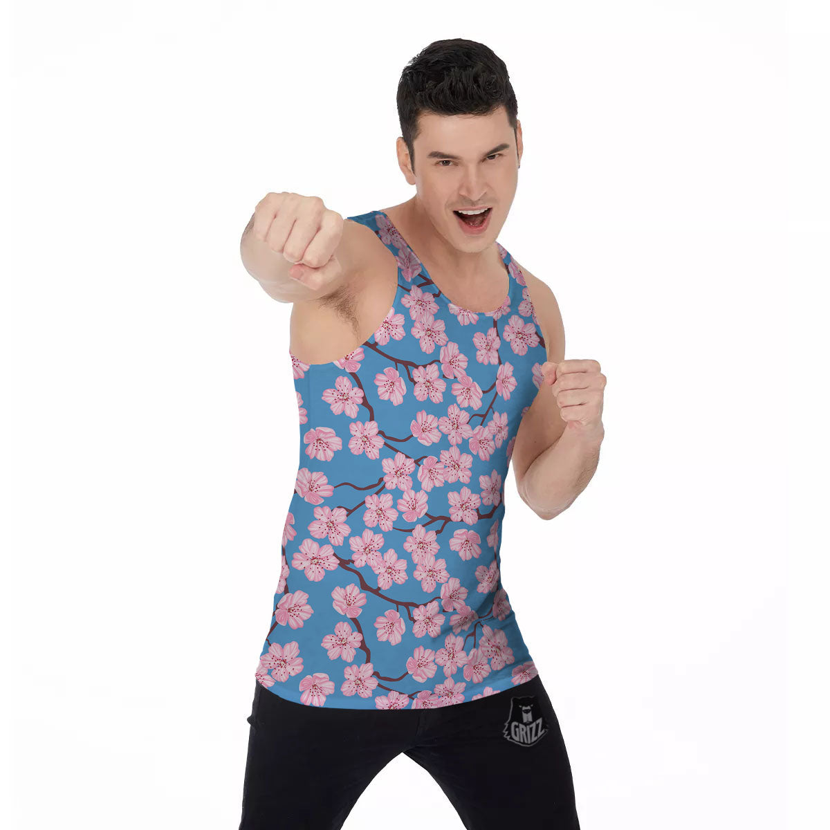 Cherry Blossom Pink Print Pattern Men's Tank Top-grizzshop