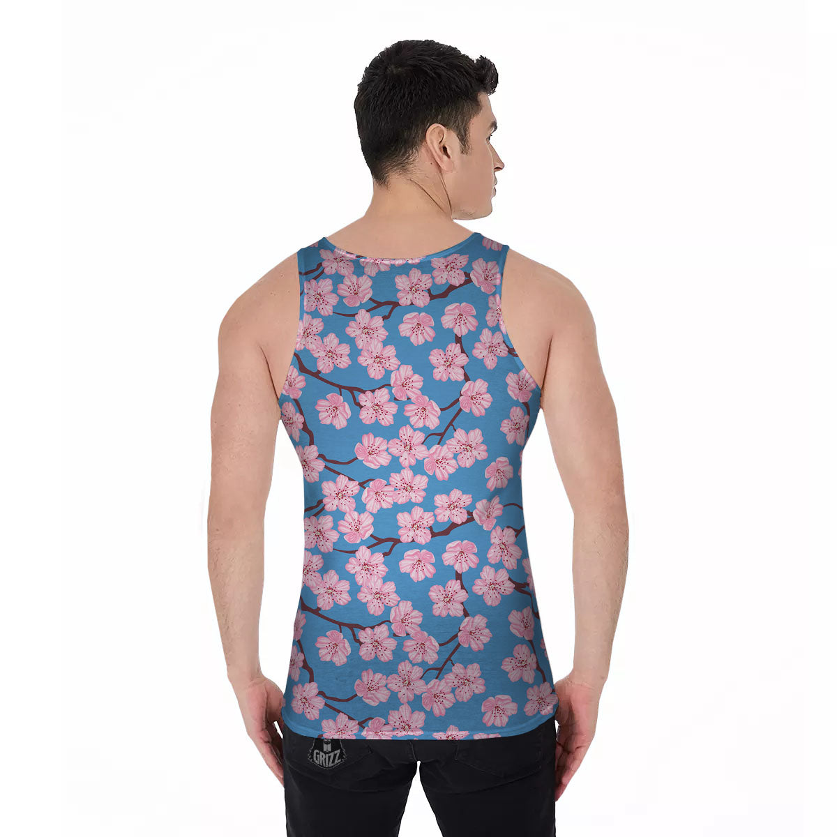 Cherry Blossom Pink Print Pattern Men's Tank Top-grizzshop
