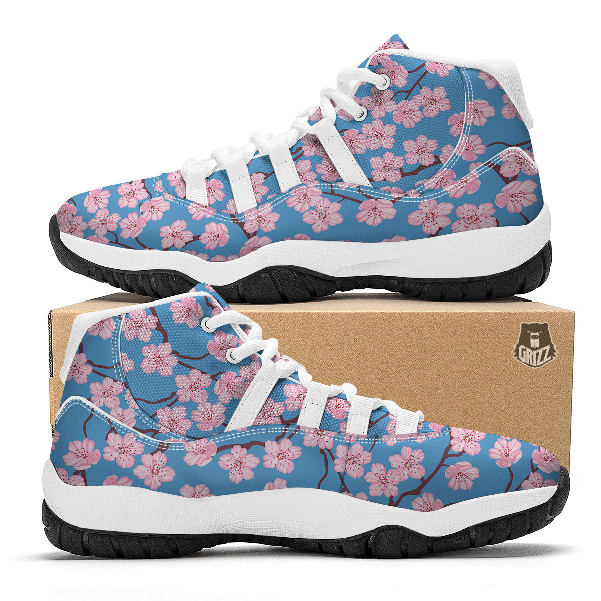 Cherry Blossom Pink Print Pattern White Bball Shoes-grizzshop