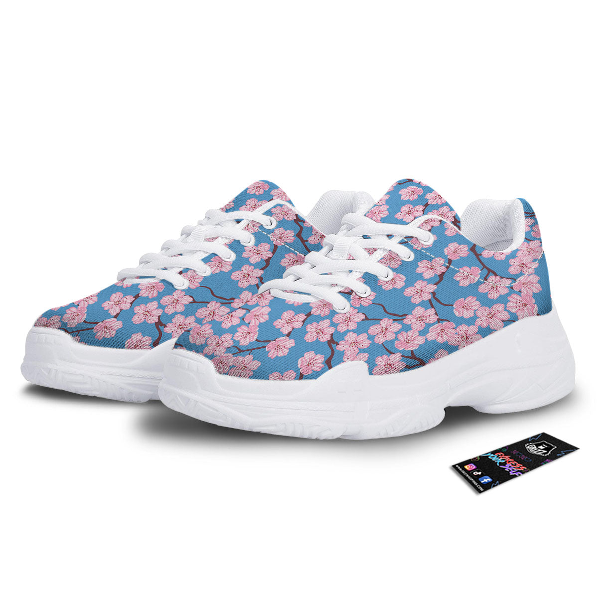 Cherry Blossom Pink Print Pattern White Chunky Shoes-grizzshop