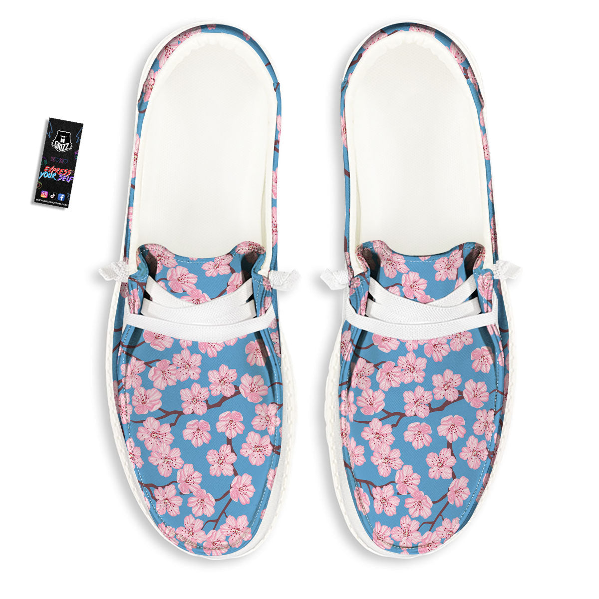 Cherry Blossom Pink Print Pattern White Loafers-grizzshop