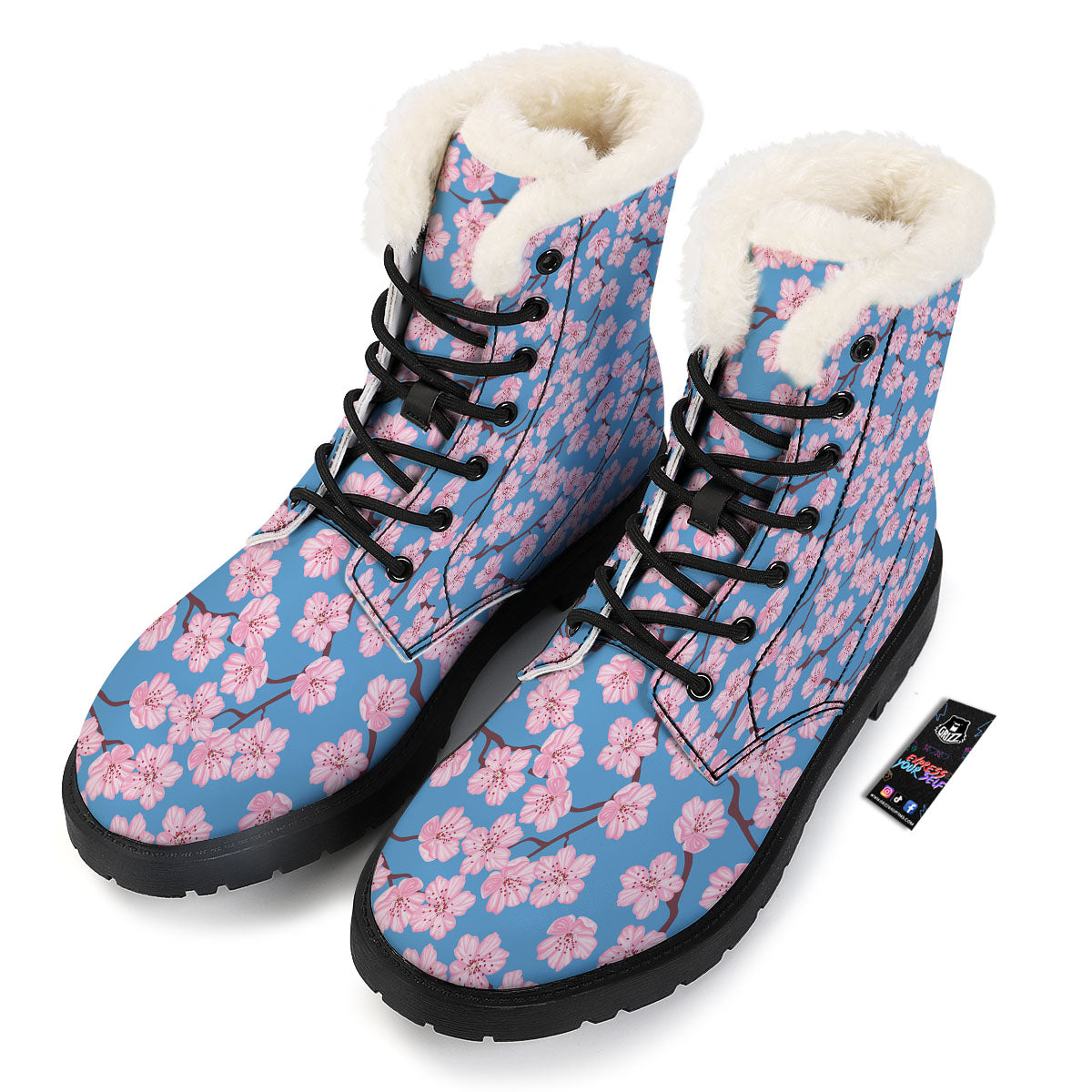 Cherry Blossom Pink Print Pattern Winter Boots-grizzshop