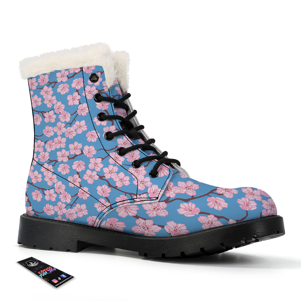 Cherry Blossom Pink Print Pattern Winter Boots-grizzshop