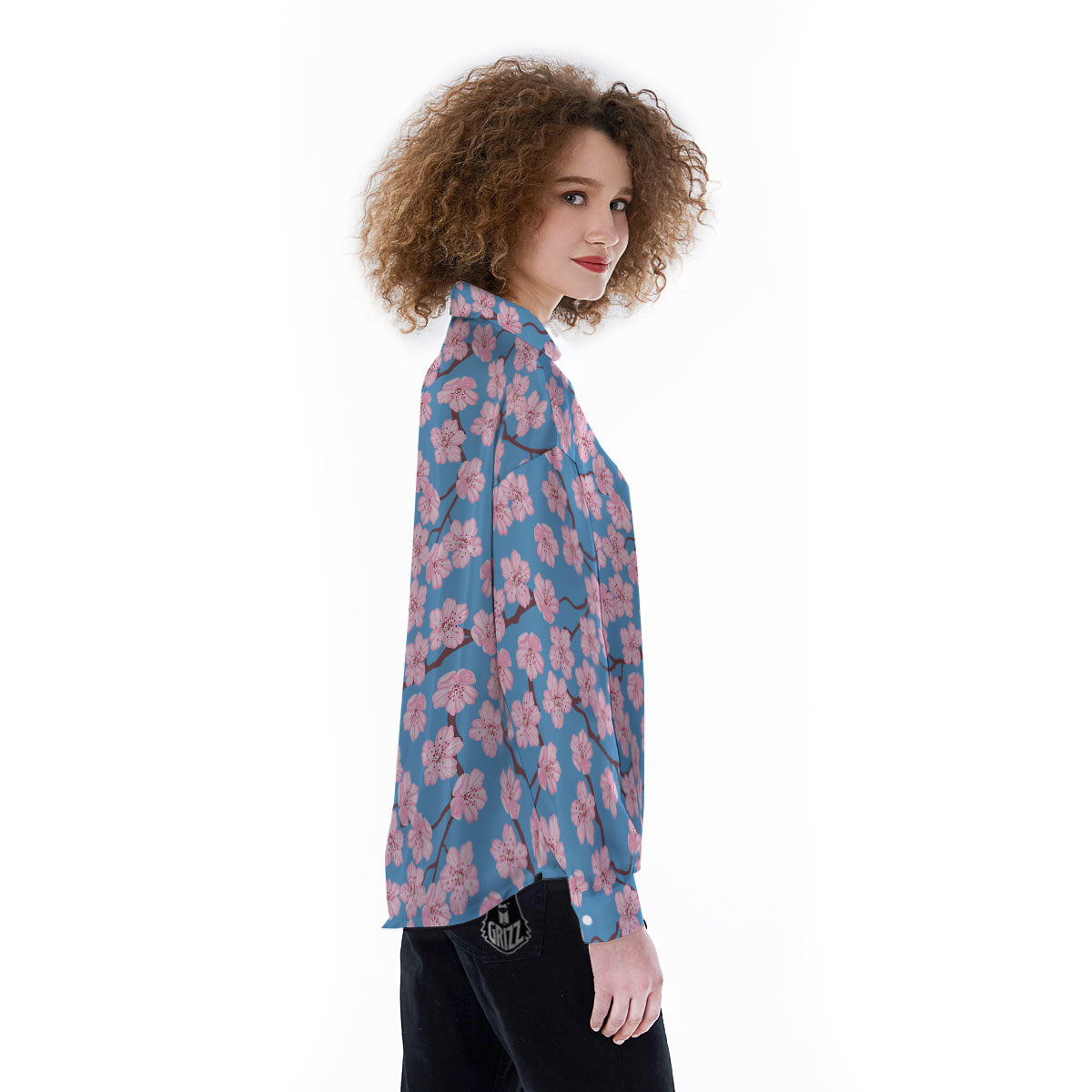 Cherry Blossom Pink Print Pattern Women's Long Sleeve Shirts-grizzshop
