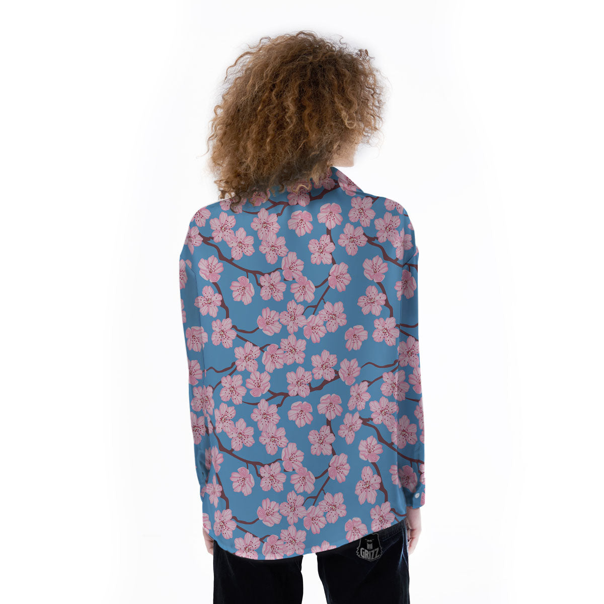 Cherry Blossom Pink Print Pattern Women's Long Sleeve Shirts-grizzshop