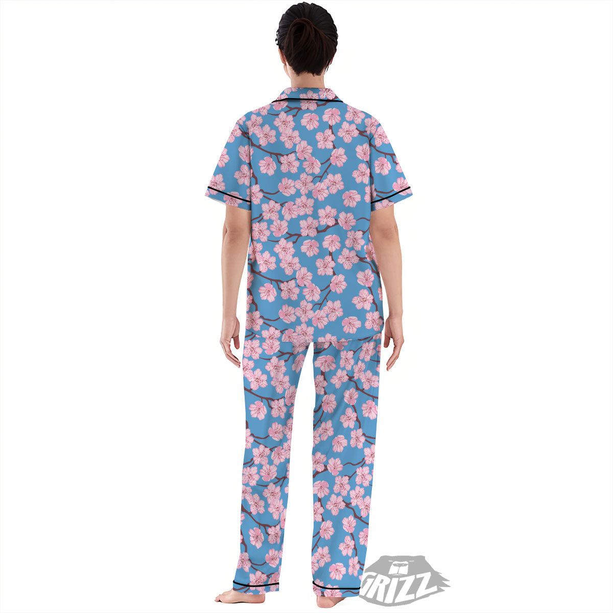 Cherry Blossom Pink Print Pattern Women's Pajamas Set-grizzshop