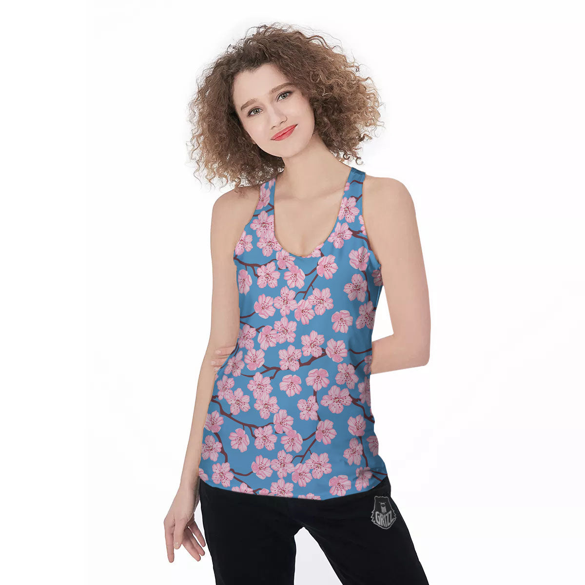 Cherry Blossom Pink Print Pattern Women's Racerback Tank Top-grizzshop