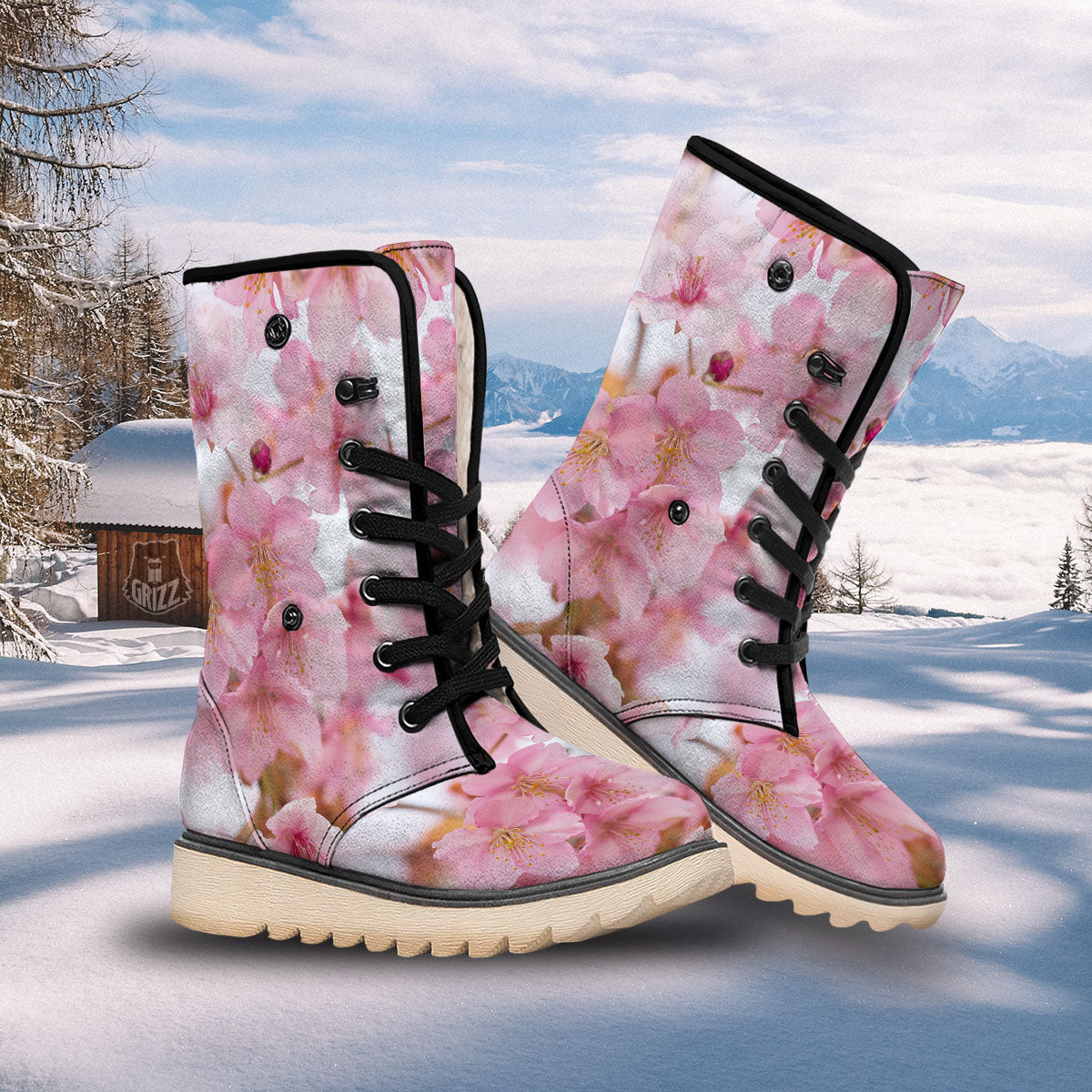 Cherry Blossom Pink Print Snow Boots-grizzshop