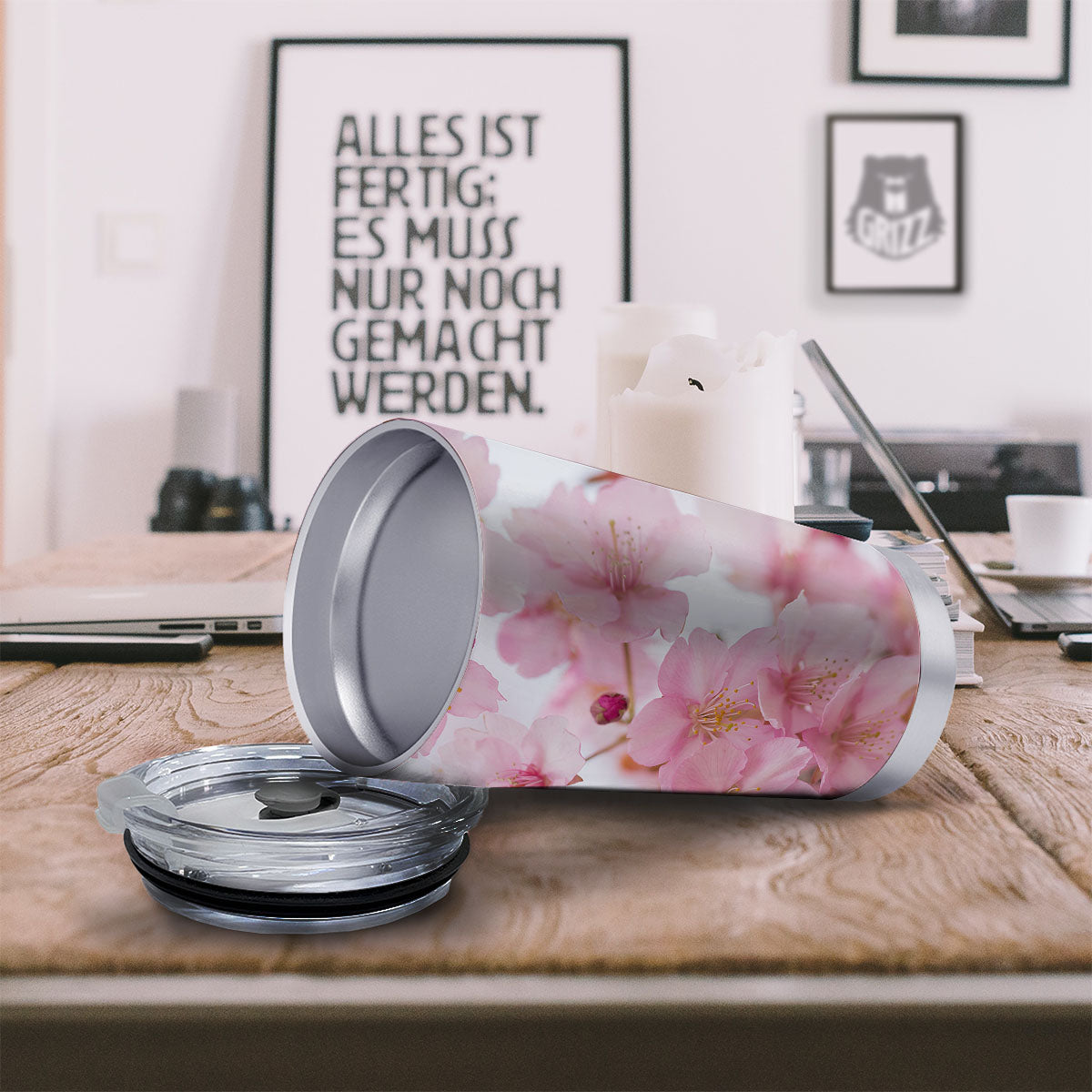 Cherry Blossom Pink Print Tumbler-grizzshop