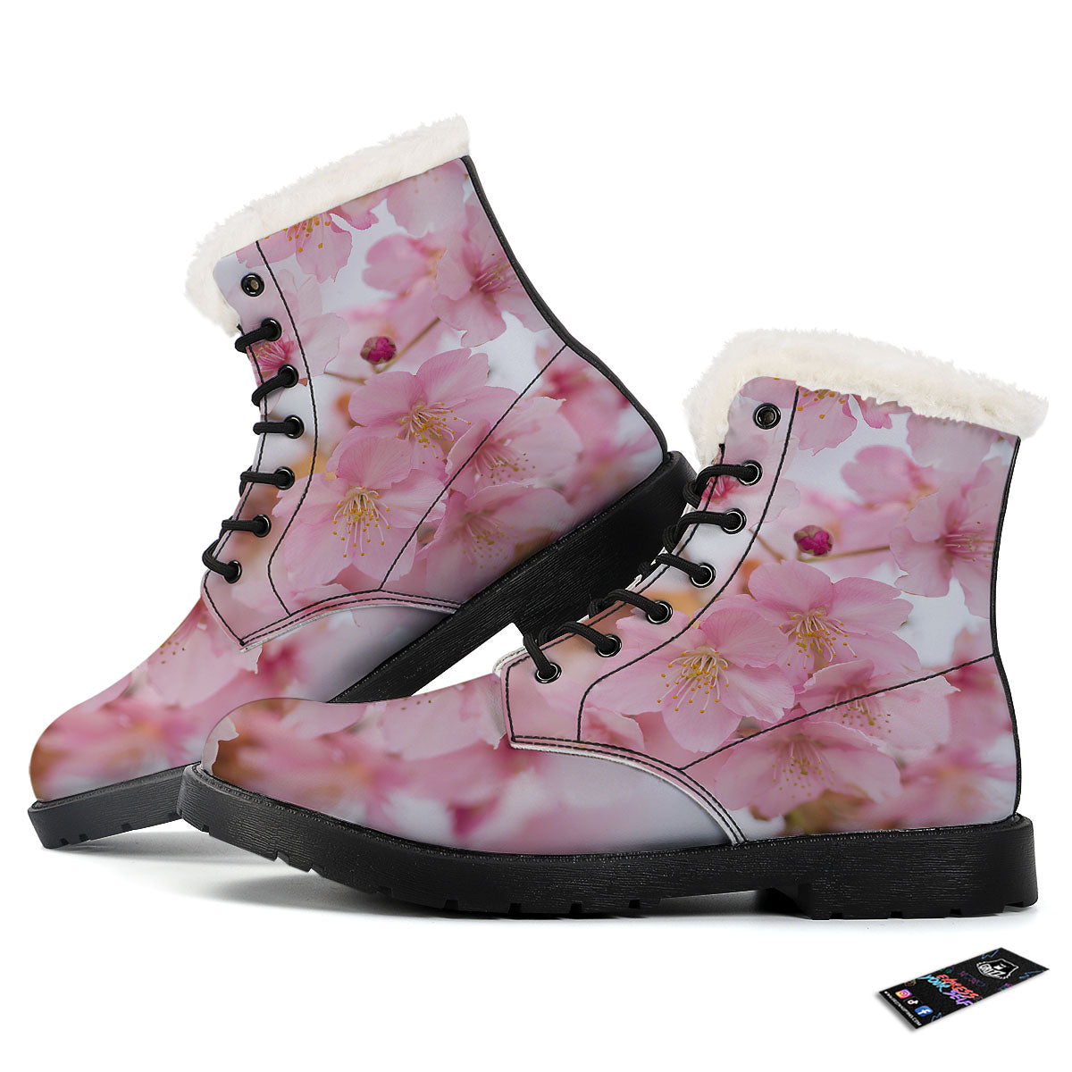 Cherry Blossom Pink Print Winter Boots-grizzshop