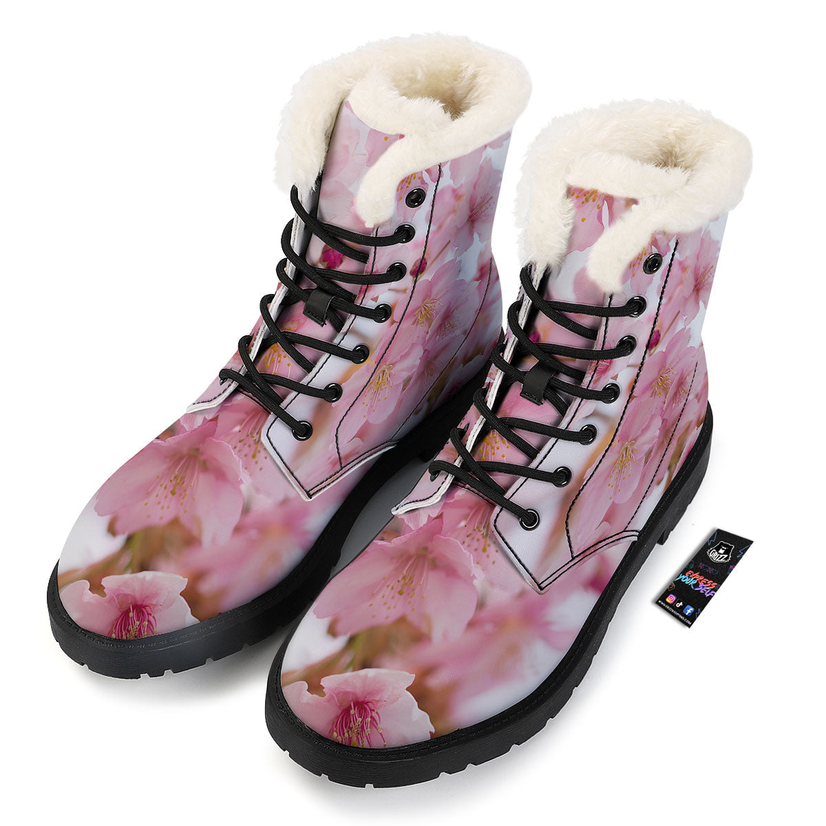 Cherry Blossom Pink Print Winter Boots-grizzshop
