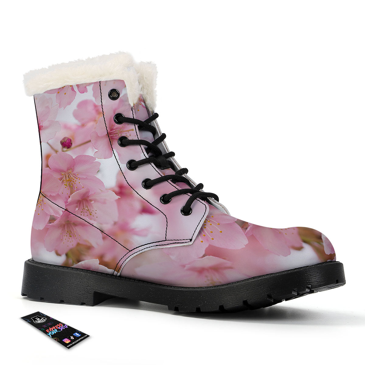 Cherry Blossom Pink Print Winter Boots-grizzshop