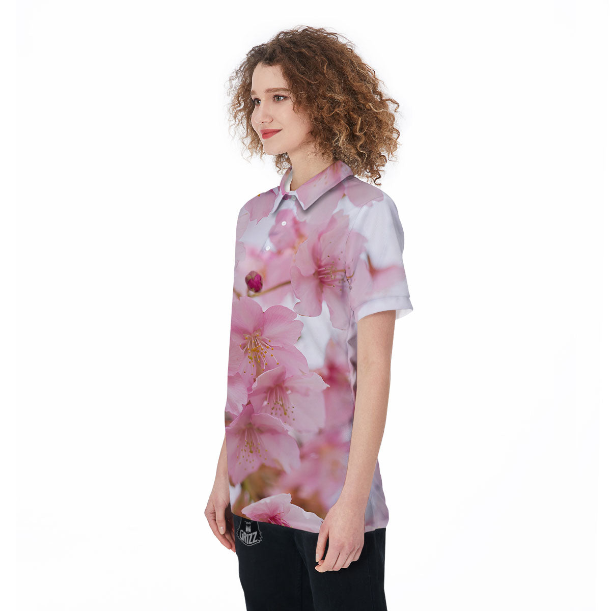 Cherry Blossom Pink Print Women's Golf Shirts-grizzshop