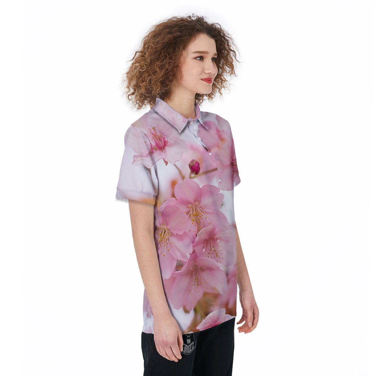 Cherry Blossom Pink Print Women's Golf Shirts-grizzshop