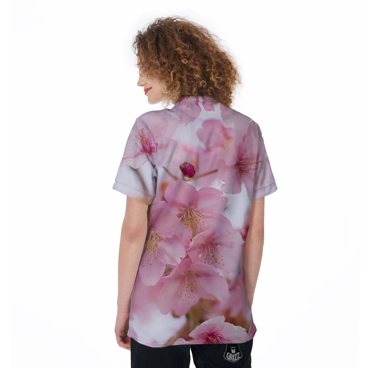 Cherry Blossom Pink Print Women's Golf Shirts-grizzshop