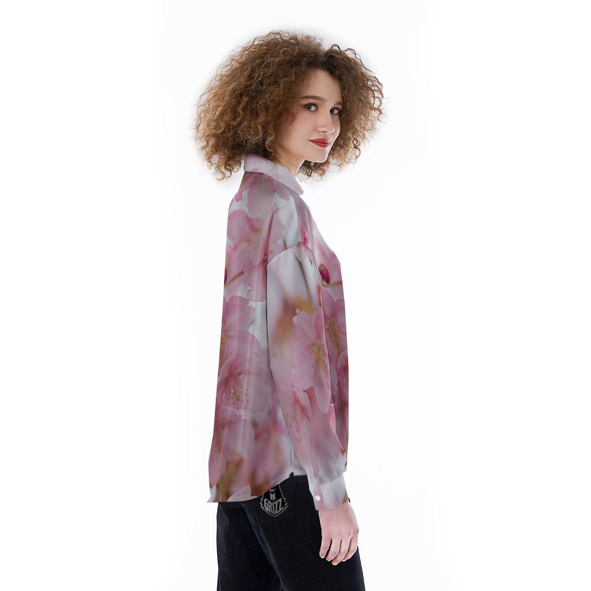 Cherry Blossom Pink Print Women's Long Sleeve Shirts-grizzshop