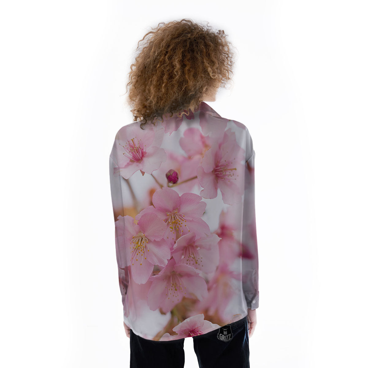 Cherry Blossom Pink Print Women's Long Sleeve Shirts-grizzshop