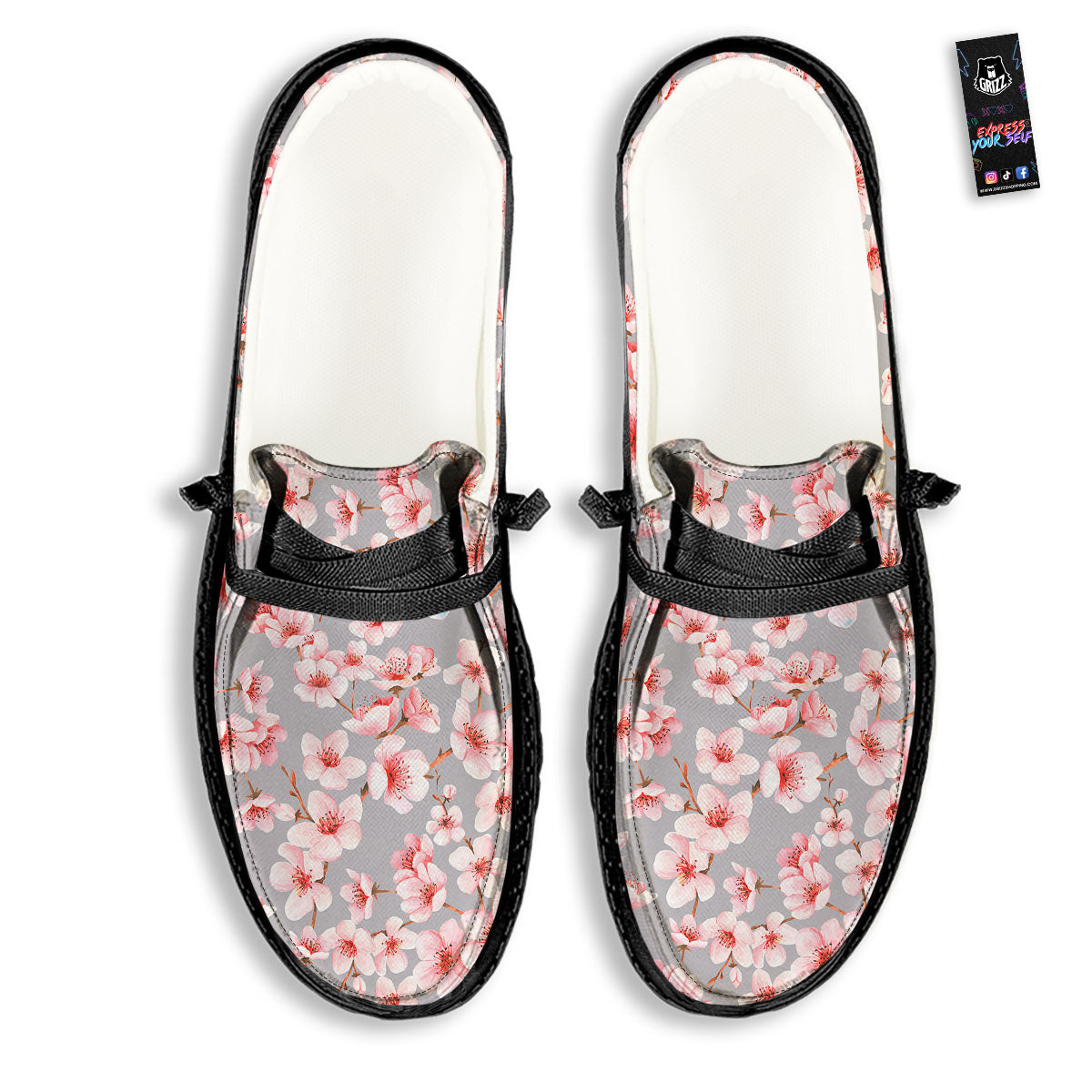 Cherry Blossom Pink Sakura Print Pattern Black Loafers-grizzshop