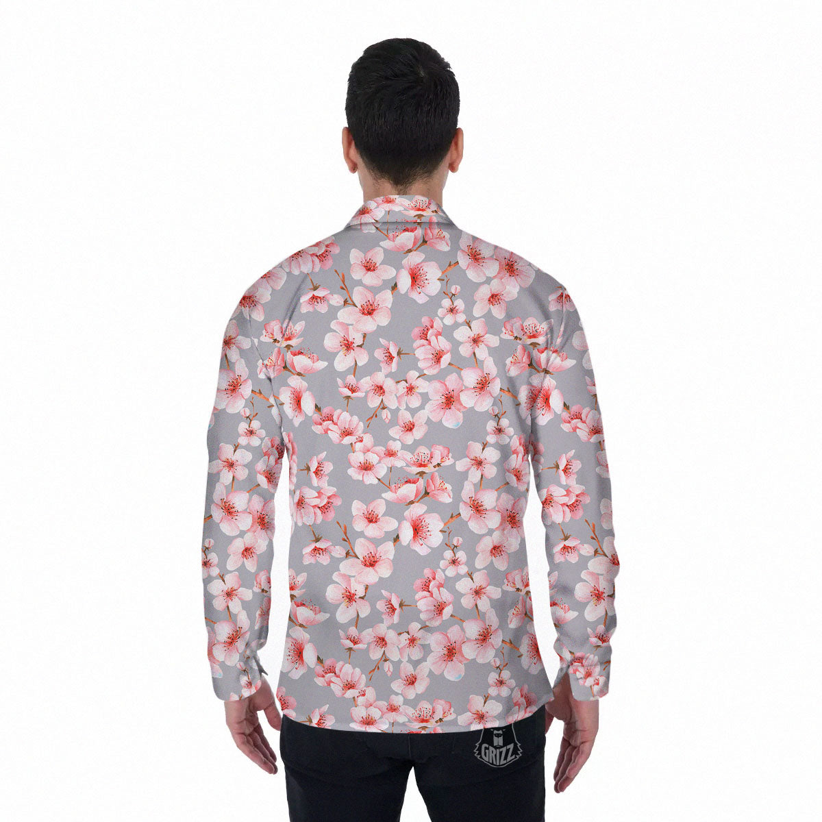 Cherry Blossom Pink Sakura Print Pattern Men's Long Sleeve Shirts-grizzshop