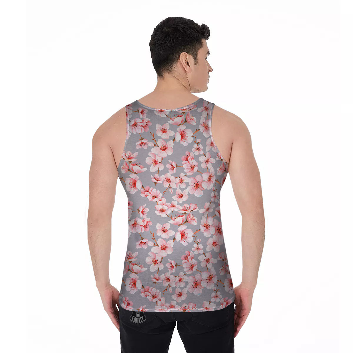Cherry Blossom Pink Sakura Print Pattern Men's Tank Top-grizzshop
