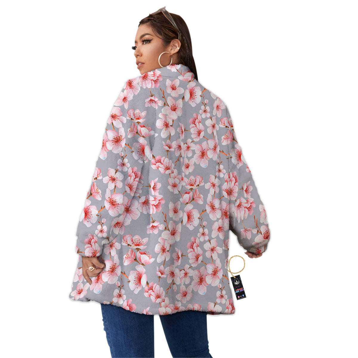 Cherry Blossom Pink Sakura Print Pattern Women's Sherpa Jacket-grizzshop