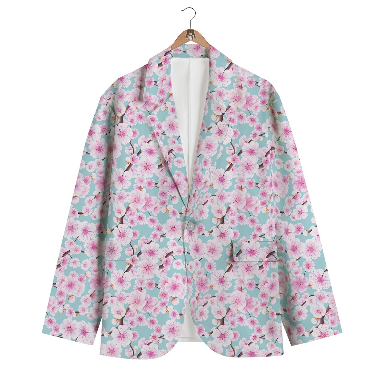 Cherry Blossom Sakura Blue Men's Blazer-grizzshop