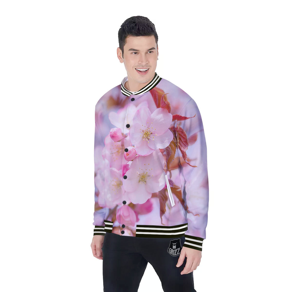 Cherry Blossom Sakura Flower Print Baseball Jacket-grizzshop