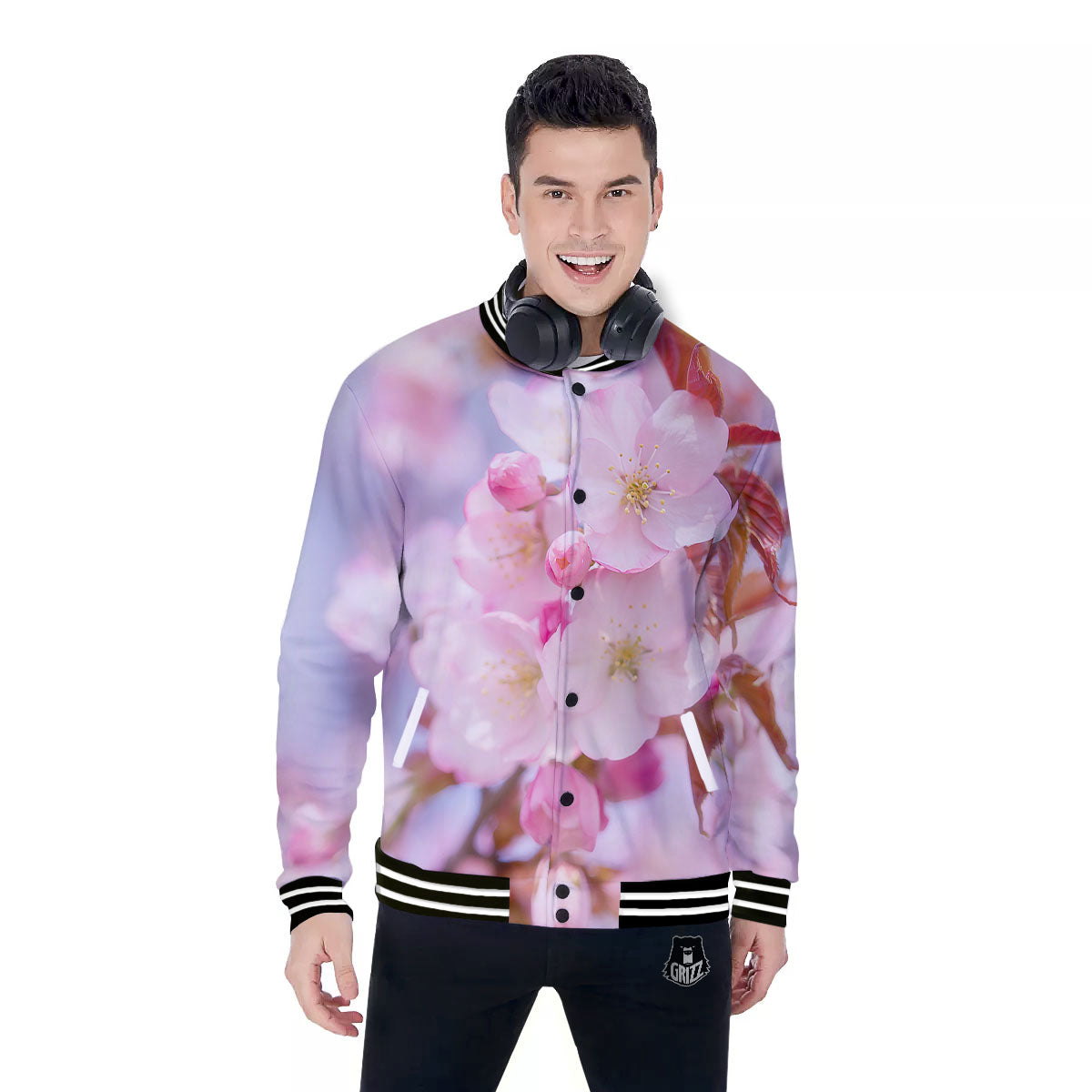 Cherry Blossom Sakura Flower Print Baseball Jacket-grizzshop