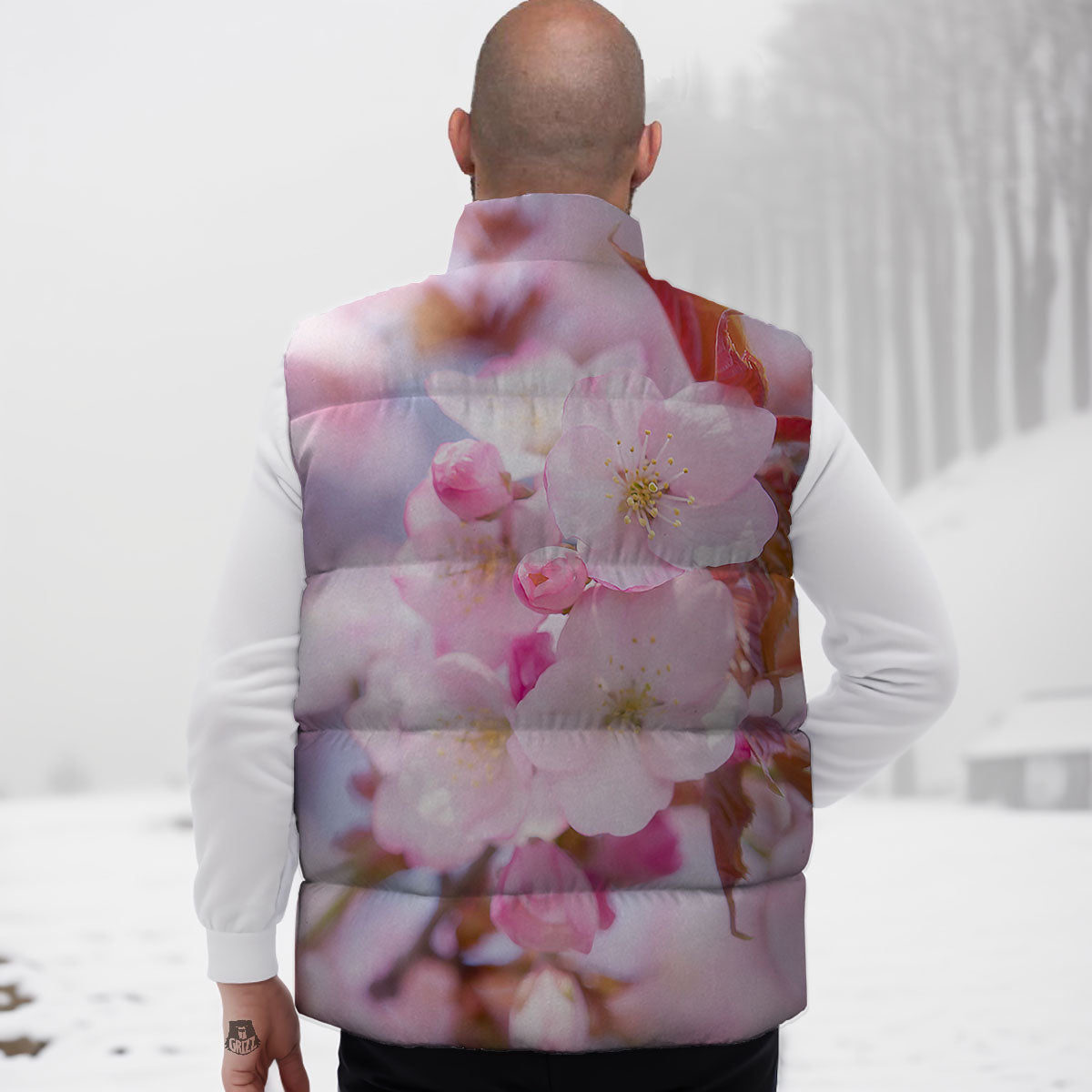 Cherry Blossom Sakura Flower Print Down Vest-grizzshop