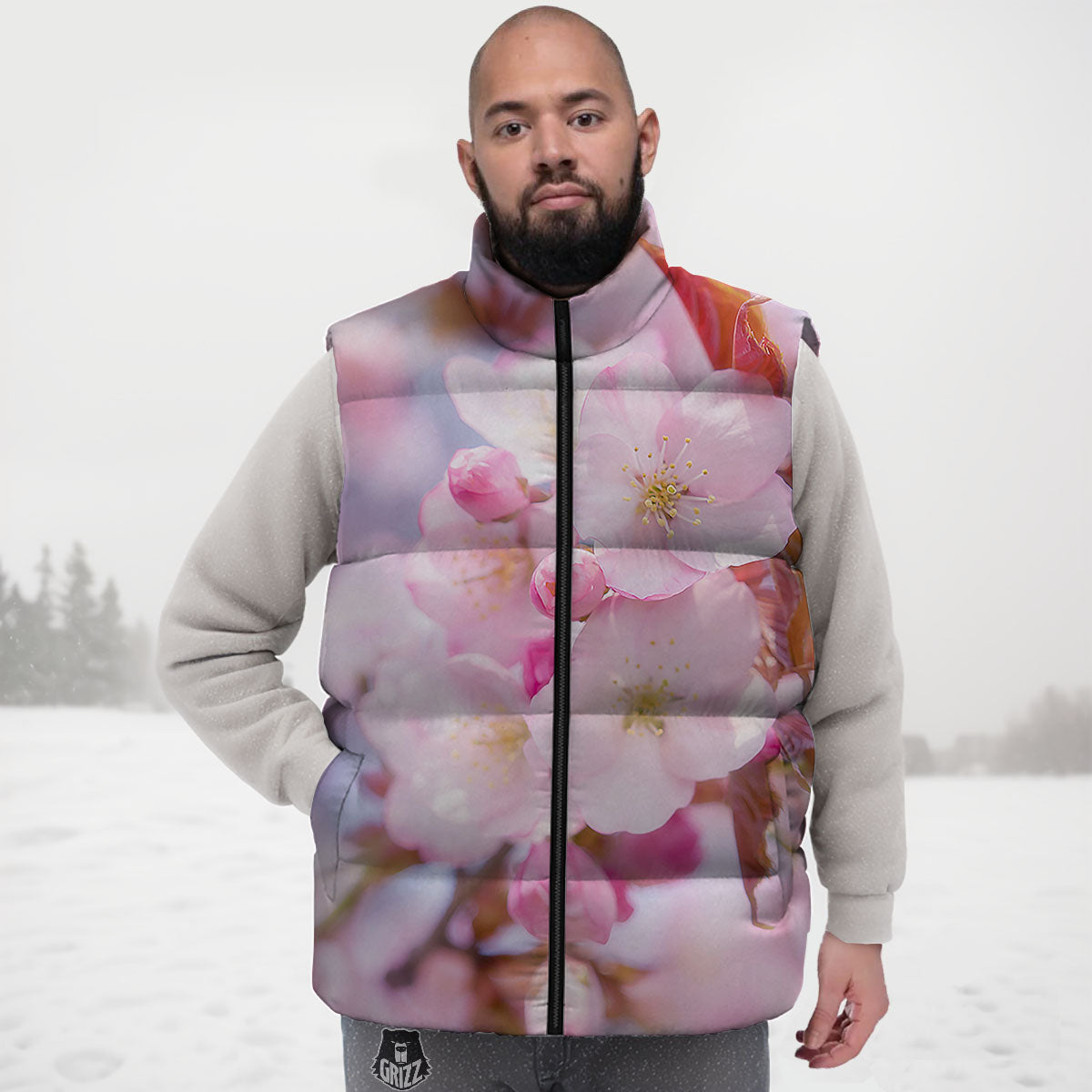 Cherry Blossom Sakura Flower Print Down Vest-grizzshop