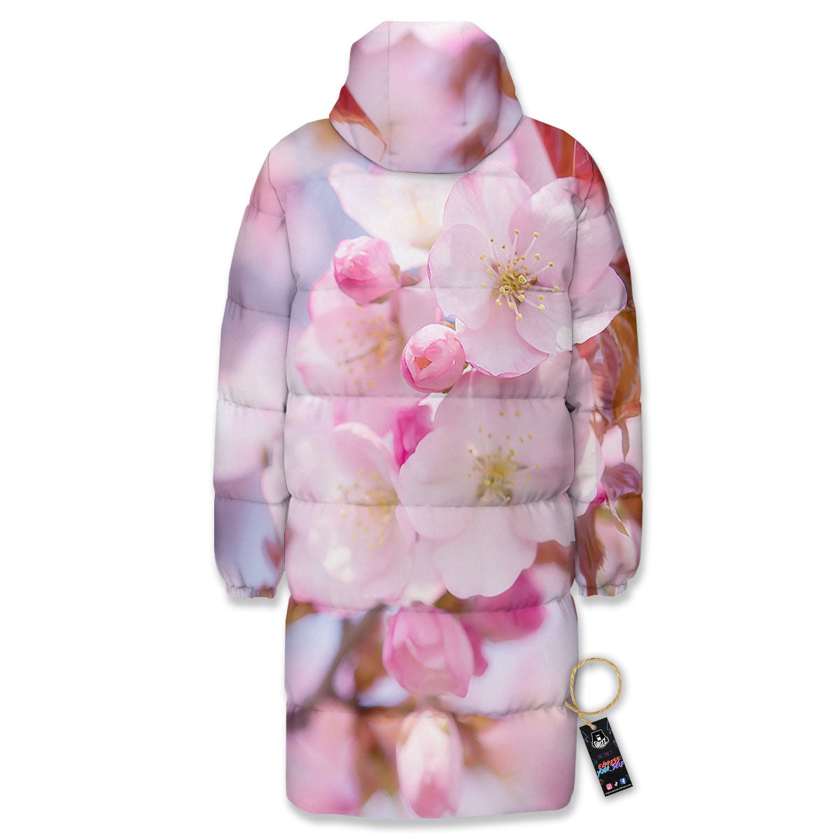 Cherry Blossom Sakura Flower Print Long Down Jacket-grizzshop