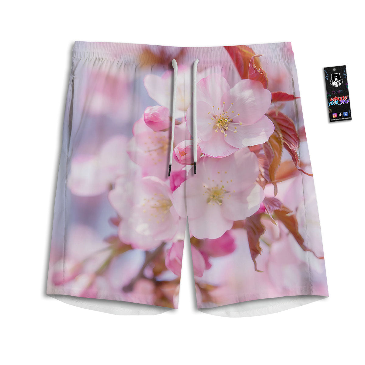 Cherry Blossom Sakura Flower Print Men's Athletic Shorts-grizzshop