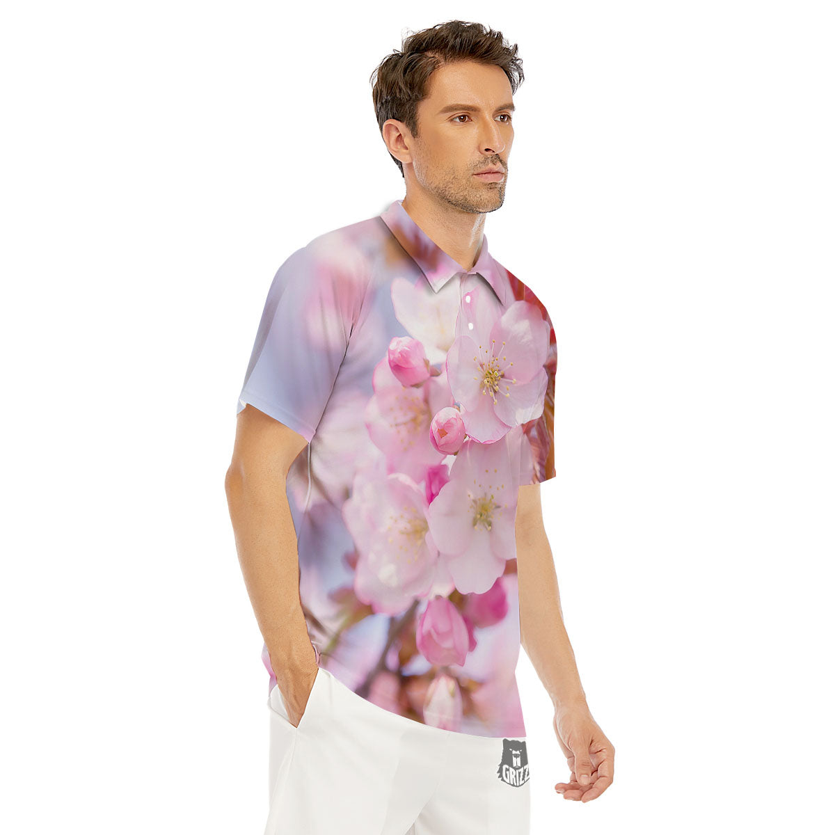 Cherry Blossom Sakura Flower Print Men's Golf Shirts-grizzshop