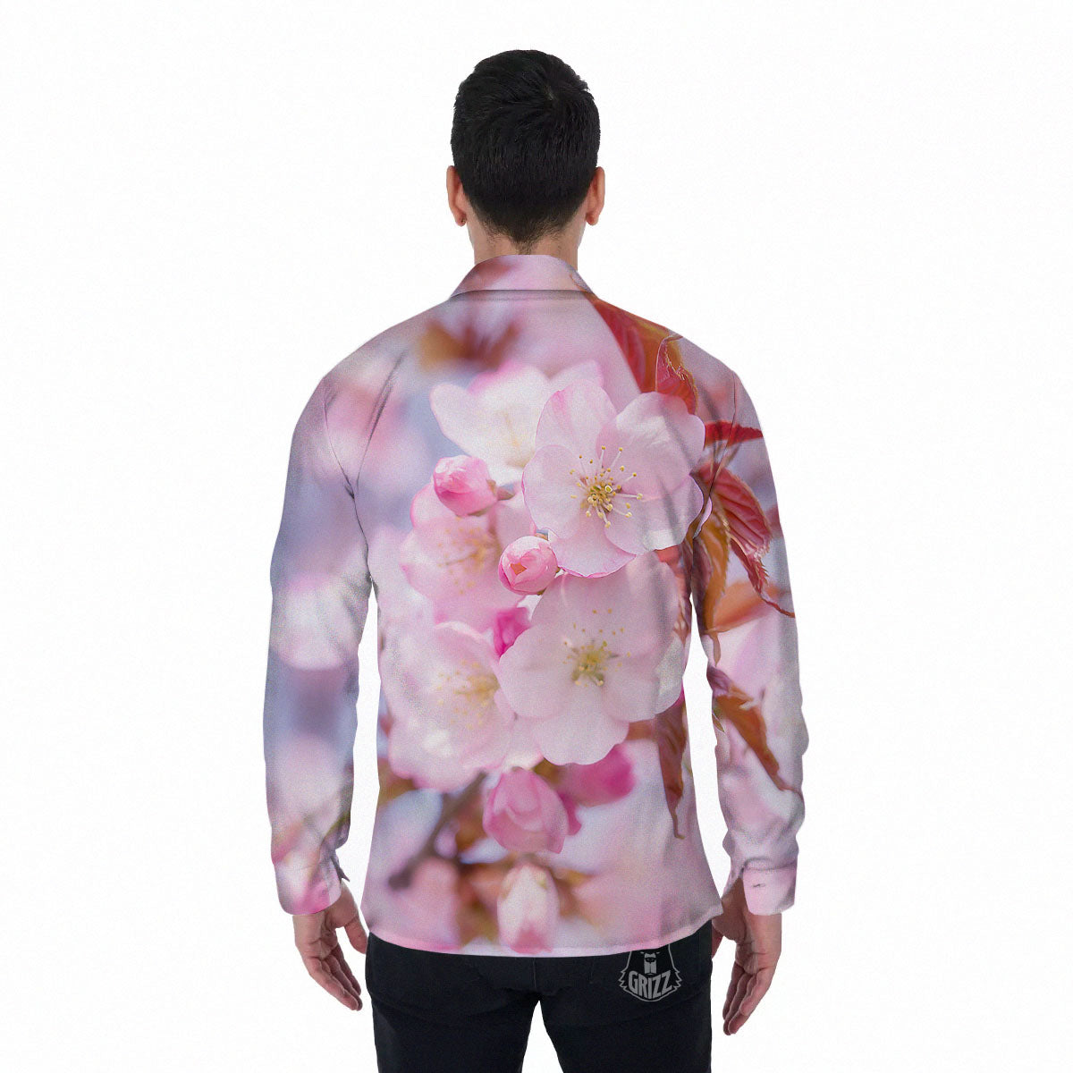 Cherry Blossom Sakura Flower Print Men's Long Sleeve Shirts-grizzshop