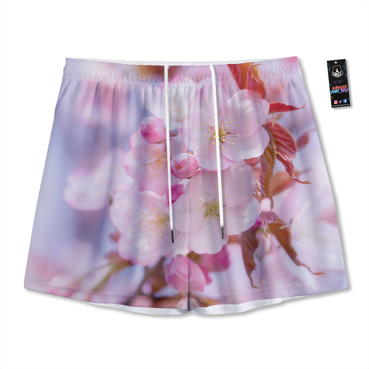 Cherry Blossom Sakura Flower Print Mesh Shorts-grizzshop